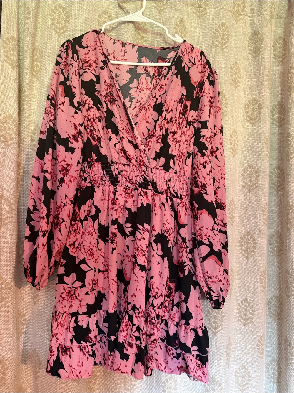 SHEIN Pink and Black Floral Dress knee length